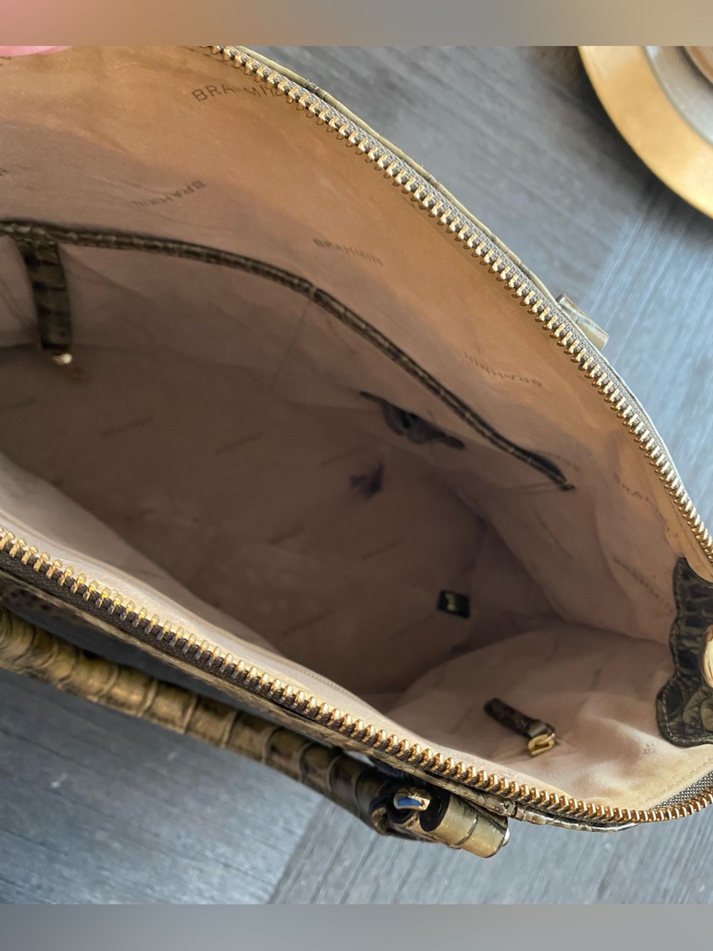 Brahmin Olive Croc-Embossed Satchel with Gold Charm Accent - Picture 5 of 5